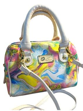 Betsey Johnson Luv Betsey Mini Barrel Crossbody Bag Rainbow Marble Print